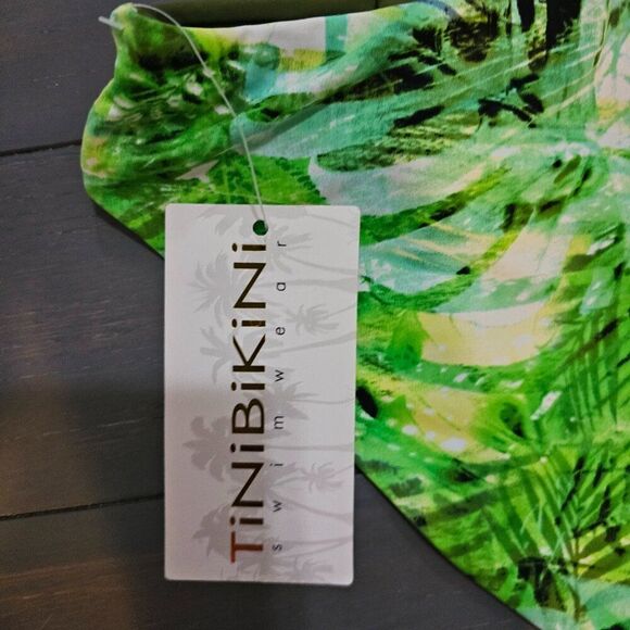 TiniBikini Women's Tropical Green Reversible high neck Bikini Set Size Medium - Picture 9 of 9
